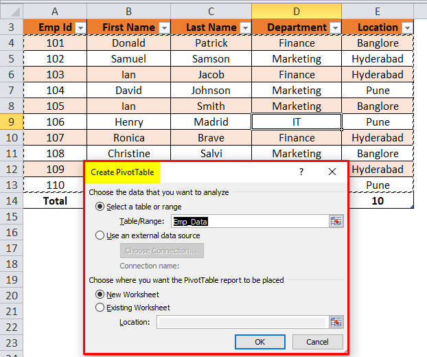 create pilot table