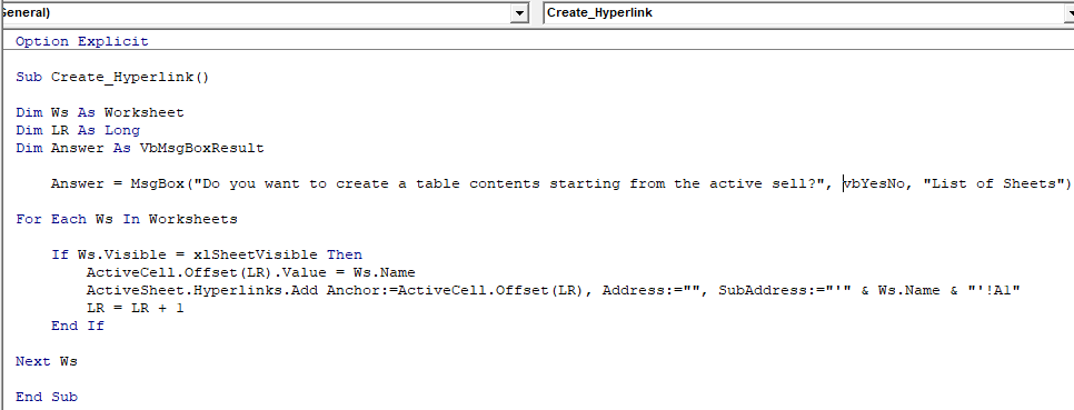 Create HYPERLINK through VBA Code