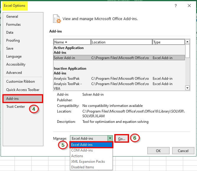 How to Add Solver in Excel-Step 3