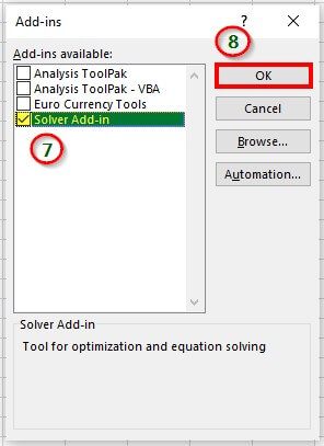 How to Add Solver in Excel Step 4
