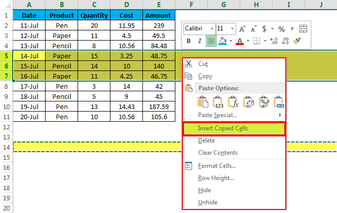 shortcut for inserting row in excel mac