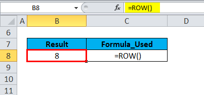 Row Formula Result of Example 1