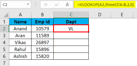 Result of V-lookup function