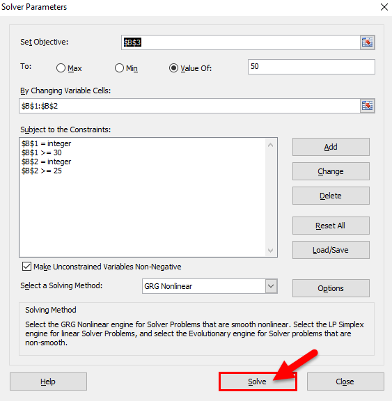 excel solver function example