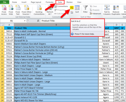 column sorting