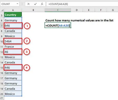 COUNT in Excel- Step 1.1