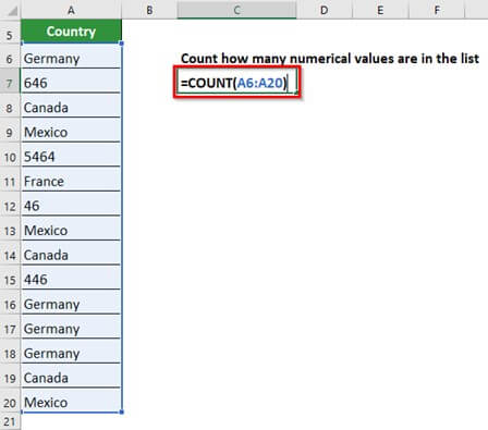 COUNT in Excel-Step 1