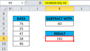 how to set a subtraction formula in excel