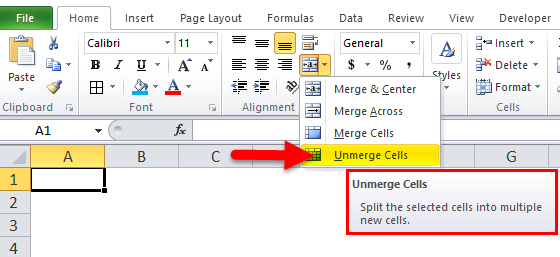 Unmerge Cells option