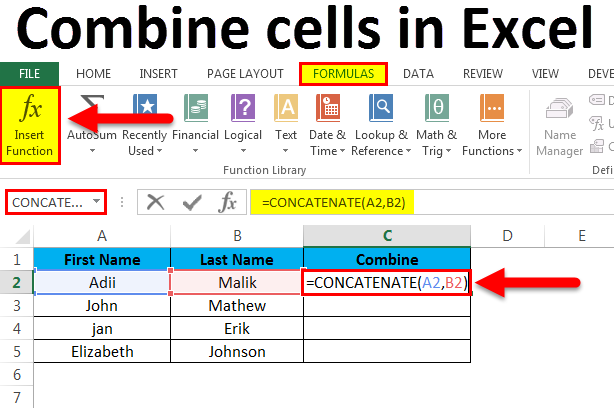 excel combine 2 text cells into one