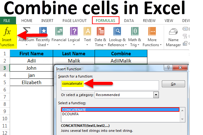 combine cells in excel