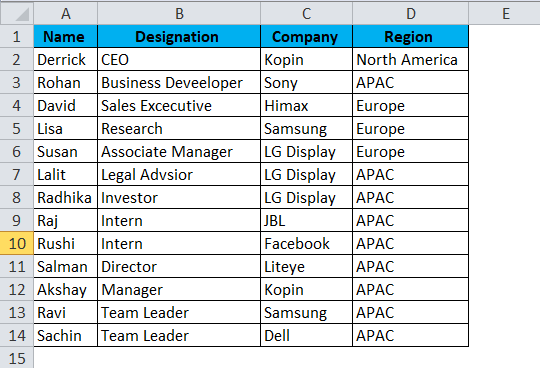 highlight rows example 1-1