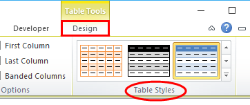 Table Styles Options example 1-6