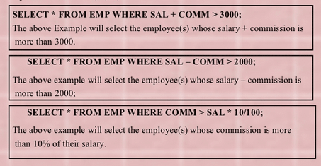 Pl/sql command Arithmetic Operators