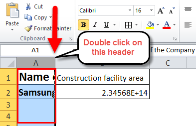 Autofit in excel step 1..1