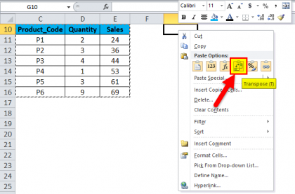 transform row to column in excel