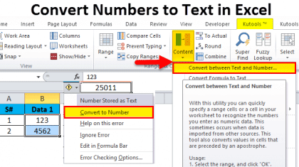 convert text to number excel