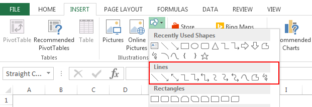 Drawing a line in excel step 3
