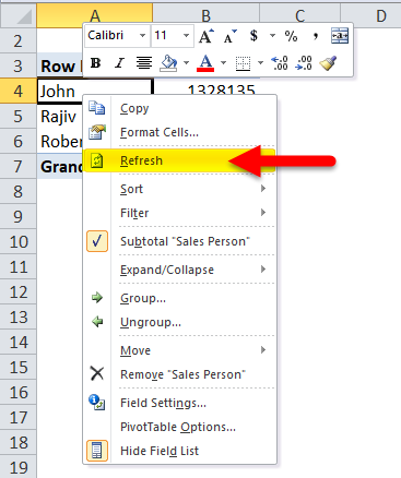 Refresh pivot table Example 1-14