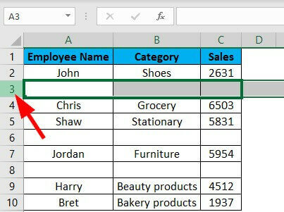 remove blank rows in excel-Example 1 Step 1