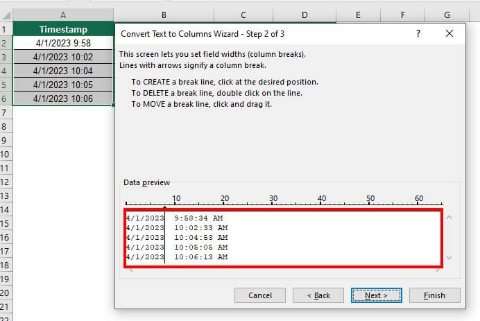 Text to Columns in Excel-Example 2 Step 4