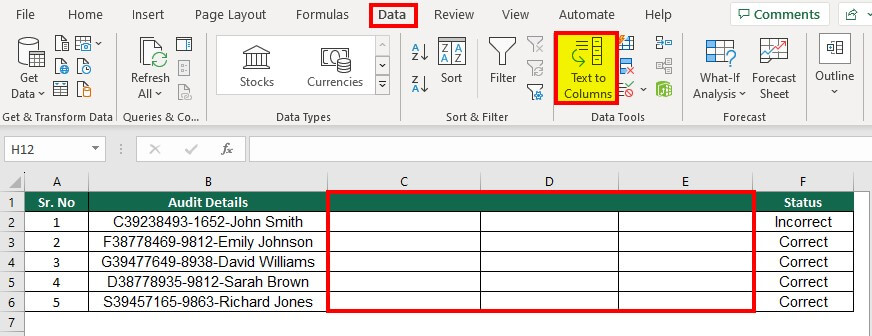 Text to Columns in Excel-Example 3 Step 1