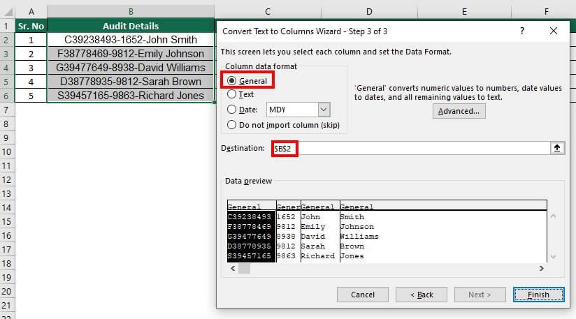 Text to Columns in Excel-Example 3 Step 6