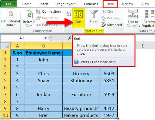 remove blank rows in excel-Example 4 Step 1