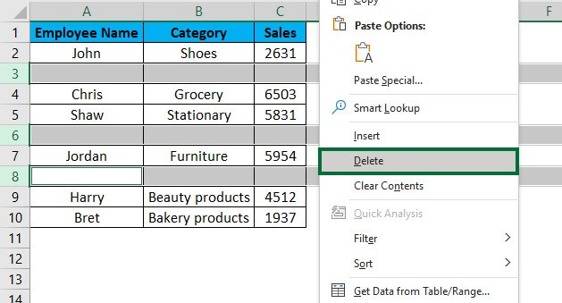 remove blank rows in excel-Example 6 Step 3