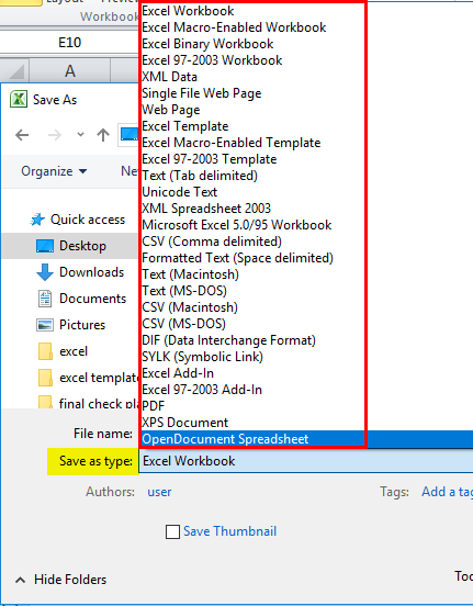 Excel file formats