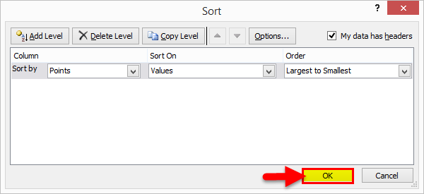 Excel Formula for Rank Example 1-5