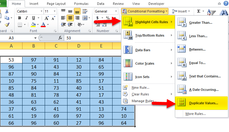 Highlight Cells Rules 