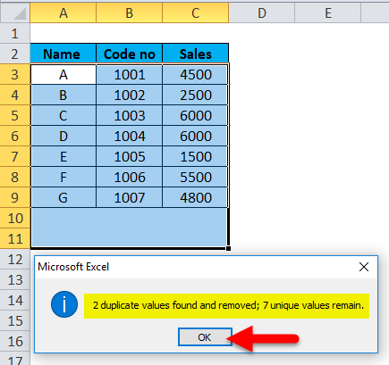 Excel Remove Duplicates Example 3-3