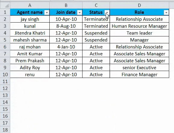 filter in excel shortcut