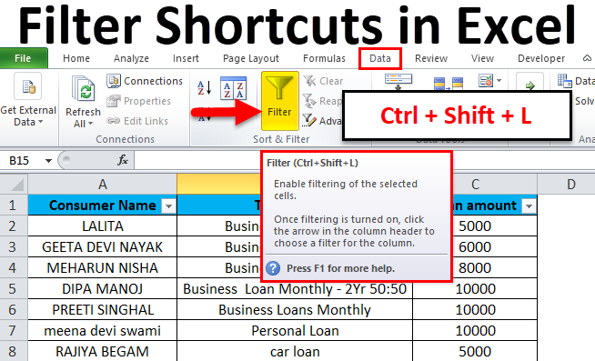 ctrl shift l excel