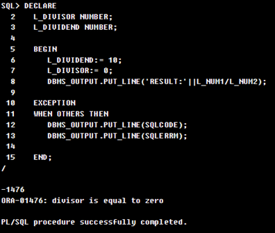 Pl/sql command Handling exceptions