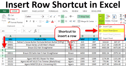 excel shortcut for insert row mac