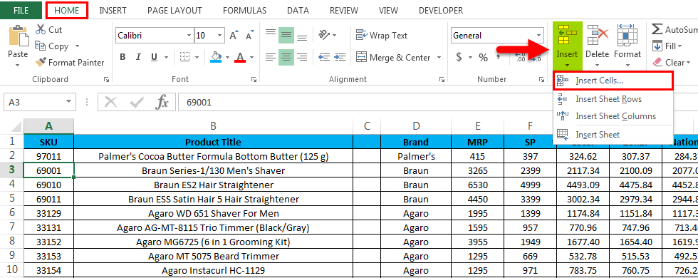 Insert Rows using ribbon menu.1