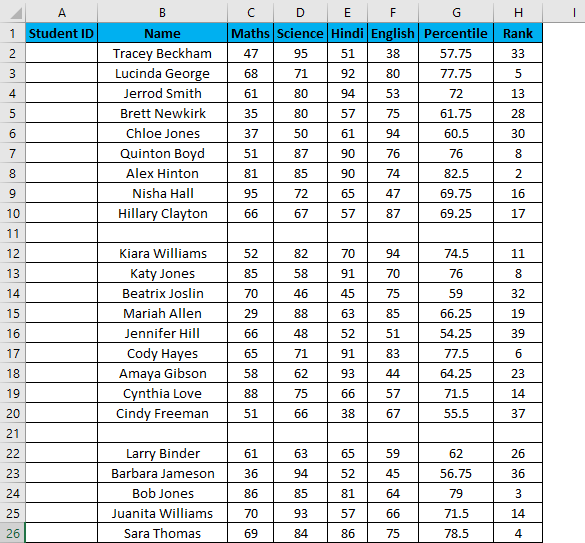 excel student id form