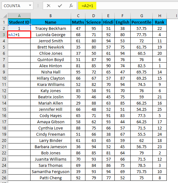 Numbering in Excel Example 4-2