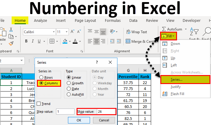 in excel how do i number rows automatically