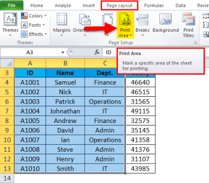 how do i change print area in excel