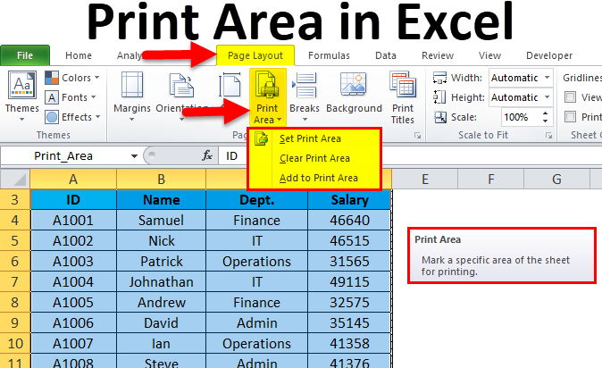 set a print area in excel for mac