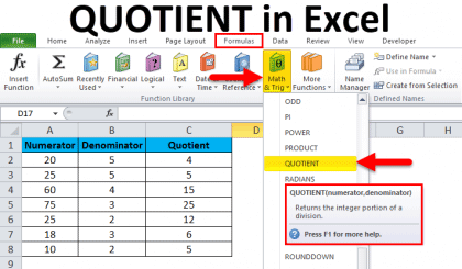 QUOTIENT in Excel (Formula, Examples) | Uses of QUOTIENT Function