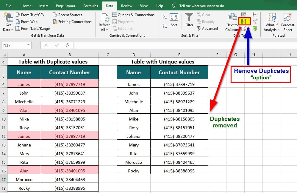 Remove Duplicates in Excel