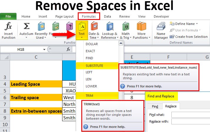 Remove Spaces in Excel