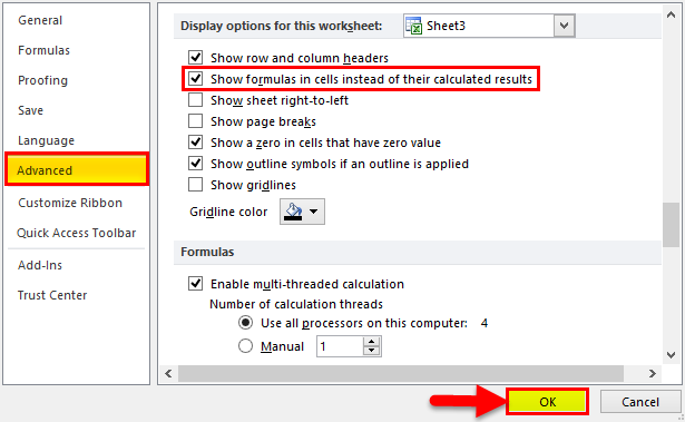 Show Formulas in MS Excel 2-6