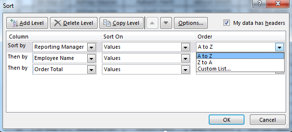 Sorting in excel 11