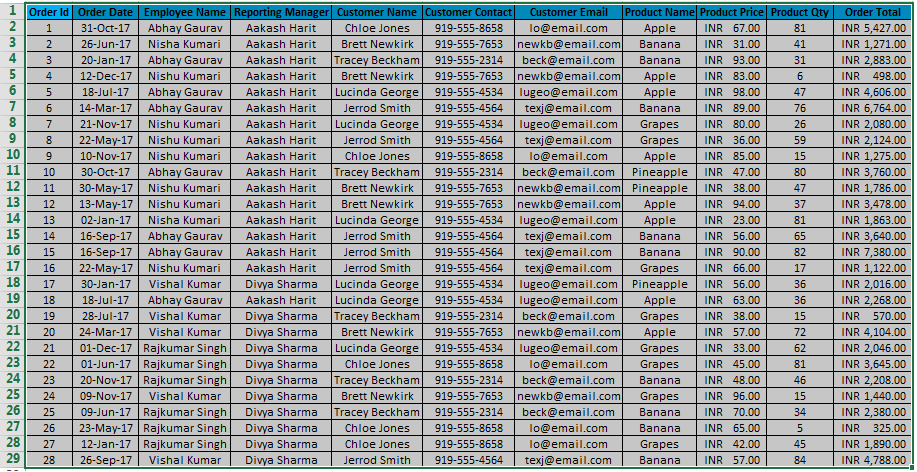 Sorting in excel 