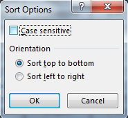 Sorting in excel 